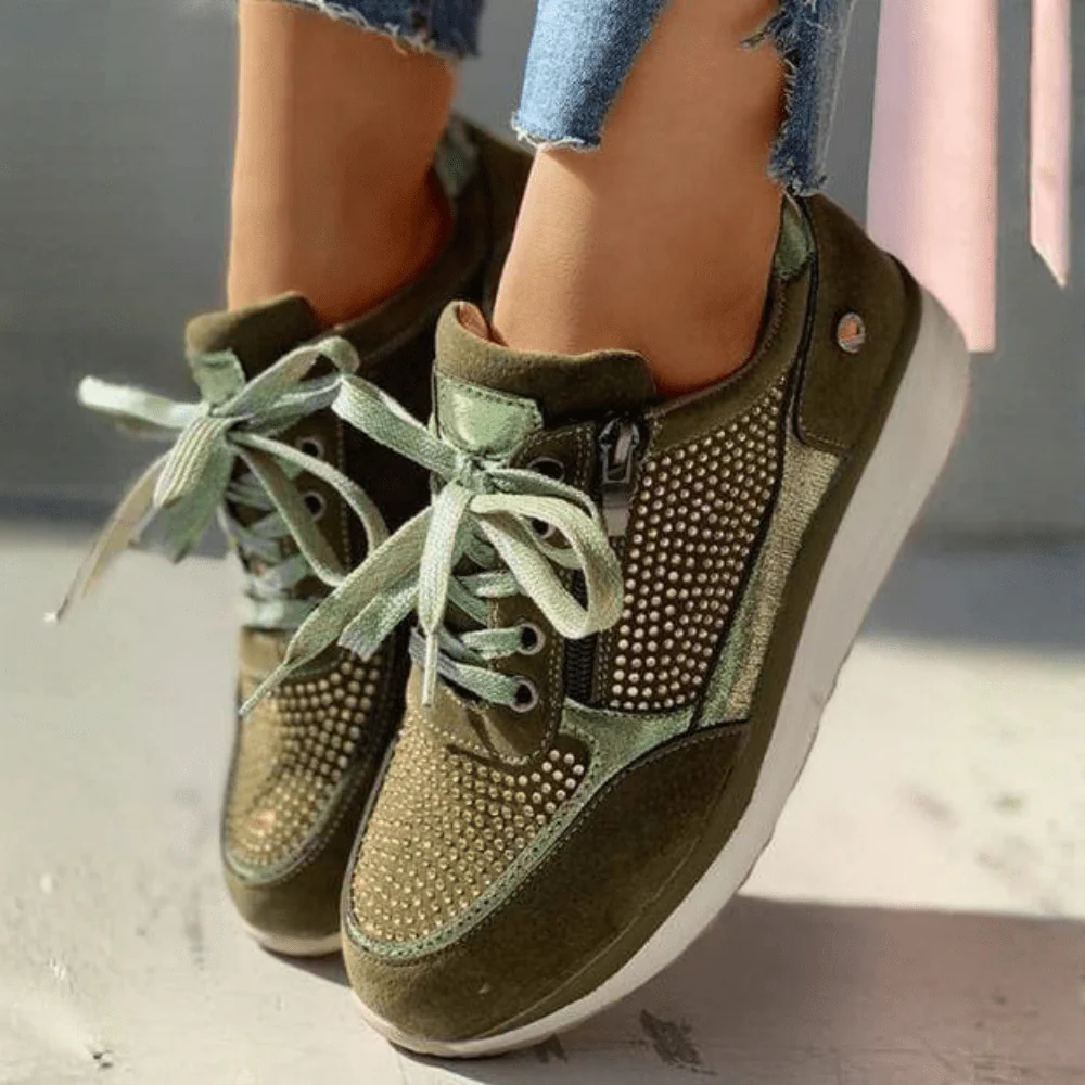 Ella - Glam Women's Comfort Trainers with Embellished Detail and Side Zip