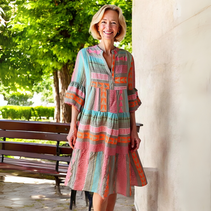 Ella - Boho Women's Summer Dress with Button Placket and Tiered Skirt