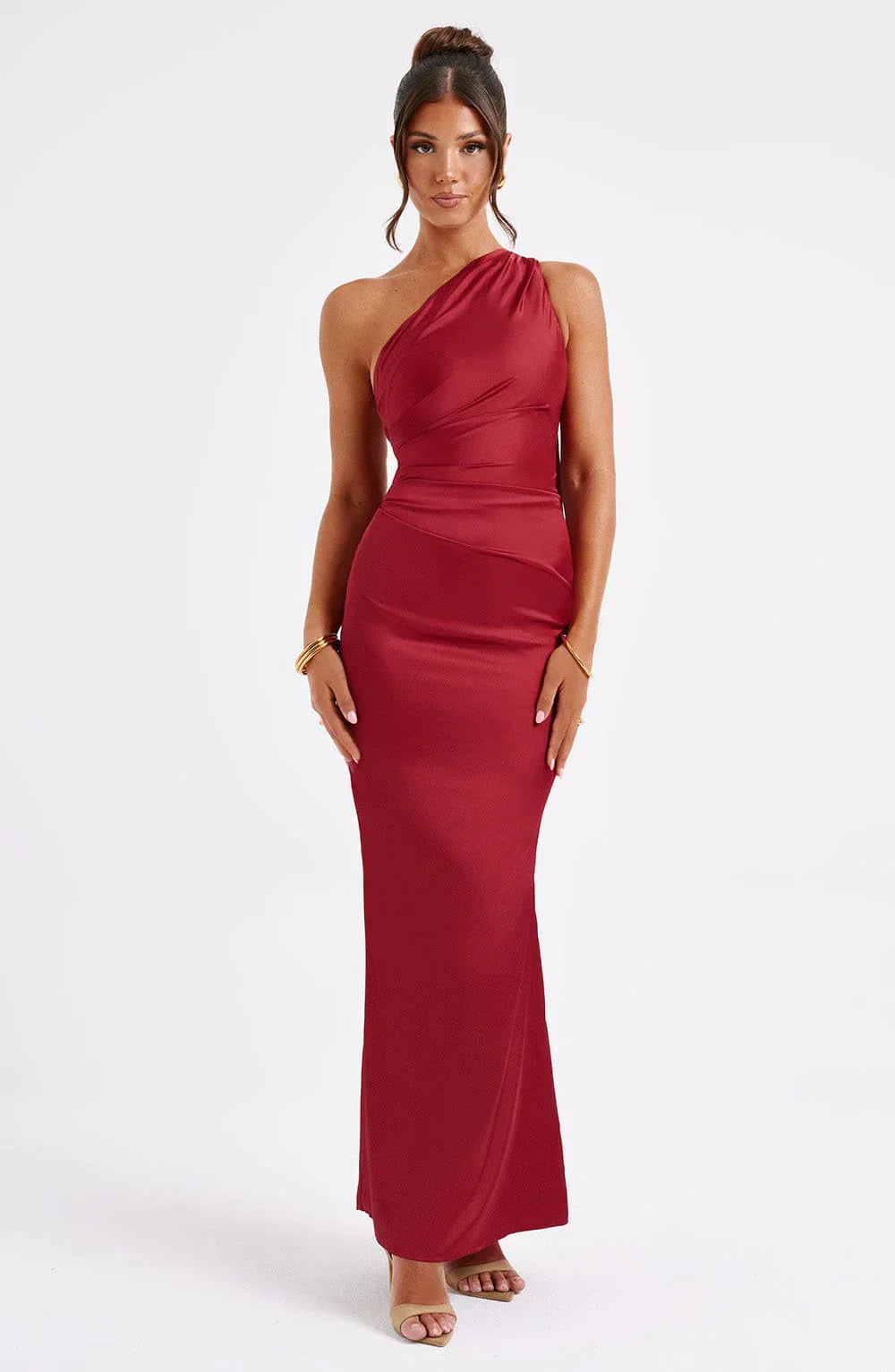 Ella - Elegant Women's Wedding Guest Maxi Dress with One Shoulder and Ruched Detail