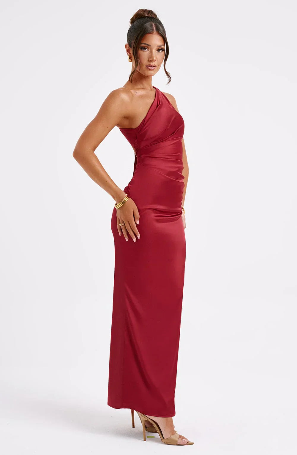 Ella - Elegant Women's Wedding Guest Maxi Dress with One Shoulder and Ruched Detail