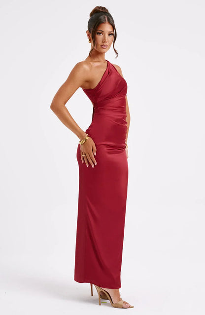 Ella - Elegant Women's Wedding Guest Maxi Dress with One Shoulder and Ruched Detail