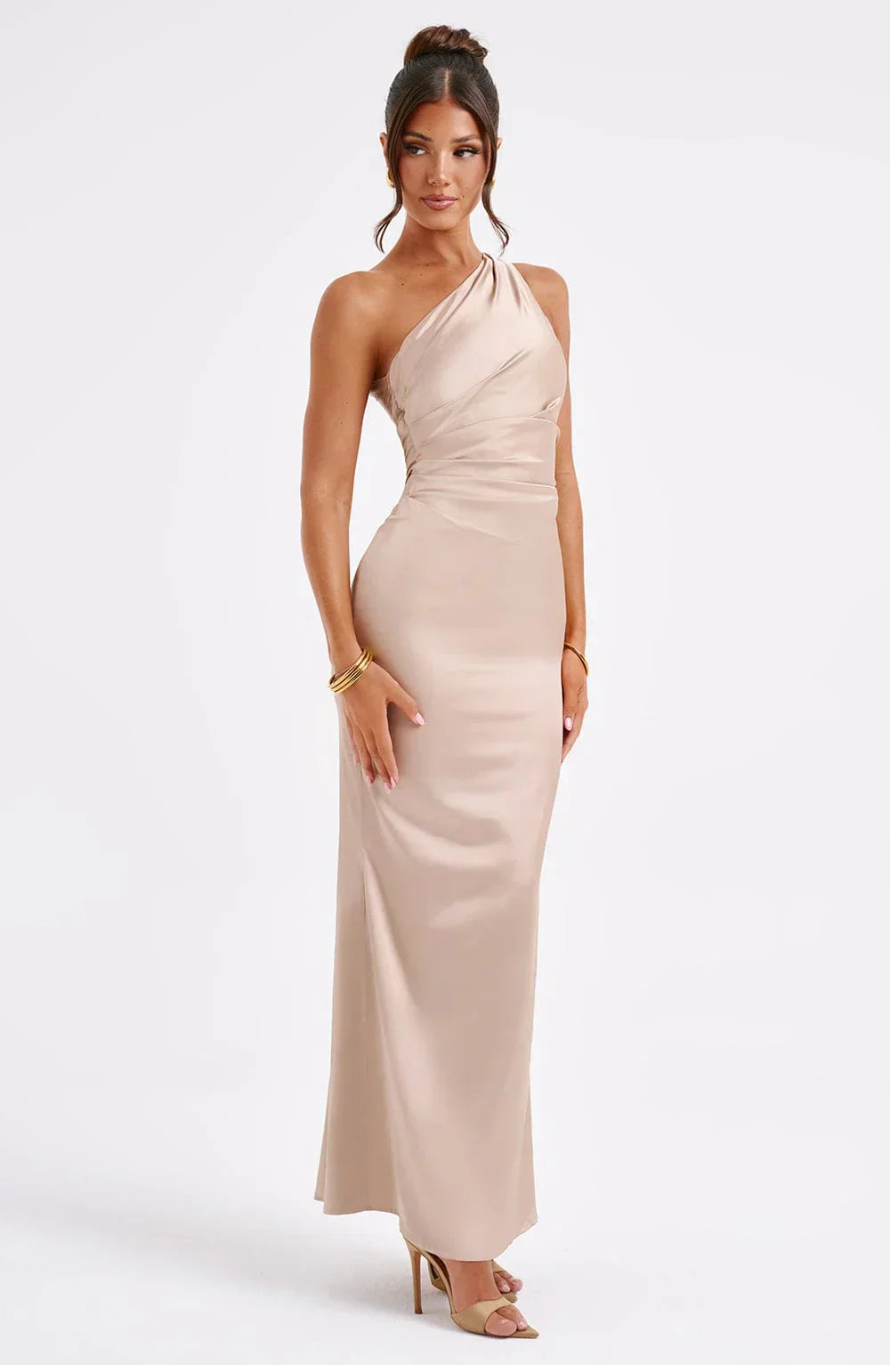 Ella - Elegant Women's Wedding Guest Maxi Dress with One Shoulder and Ruched Detail