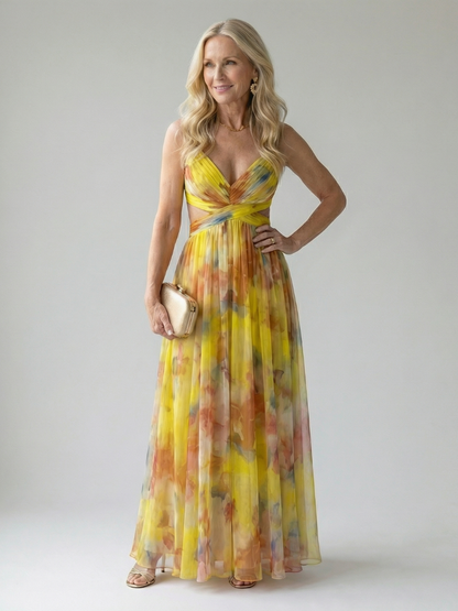 Emily - Boho Women's Maxi Dress with V-Neckline and Wrap Bodice