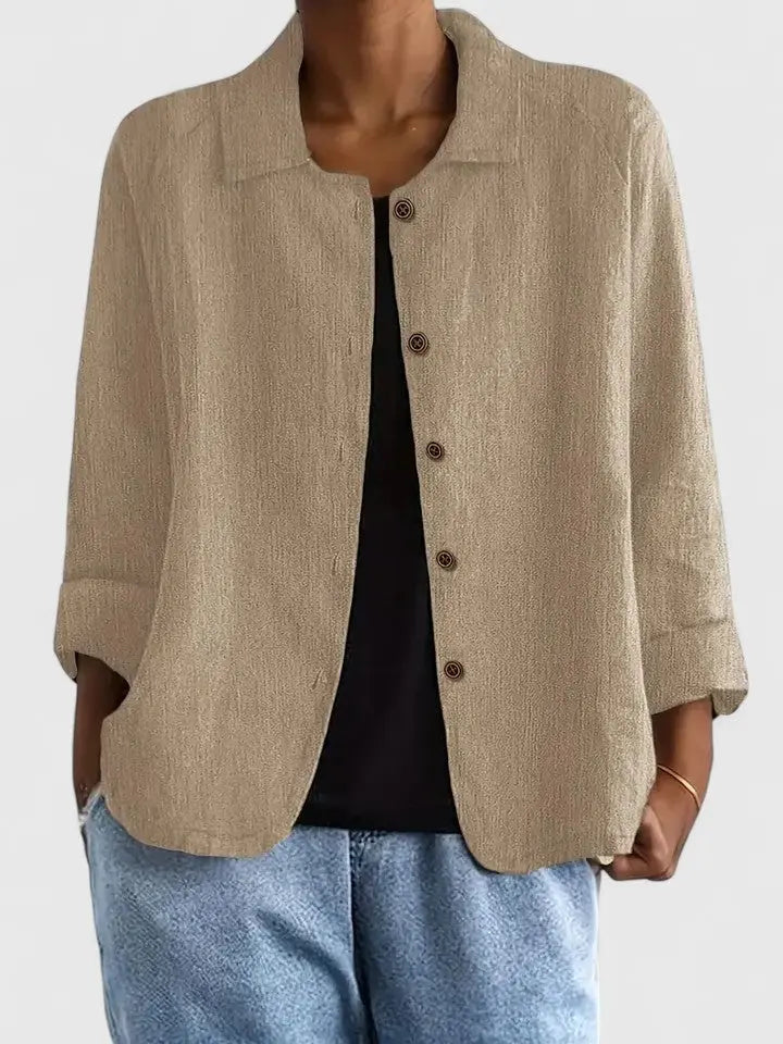 Emily - Casual Women's Cotton Linen Jacket with Collared Button Front