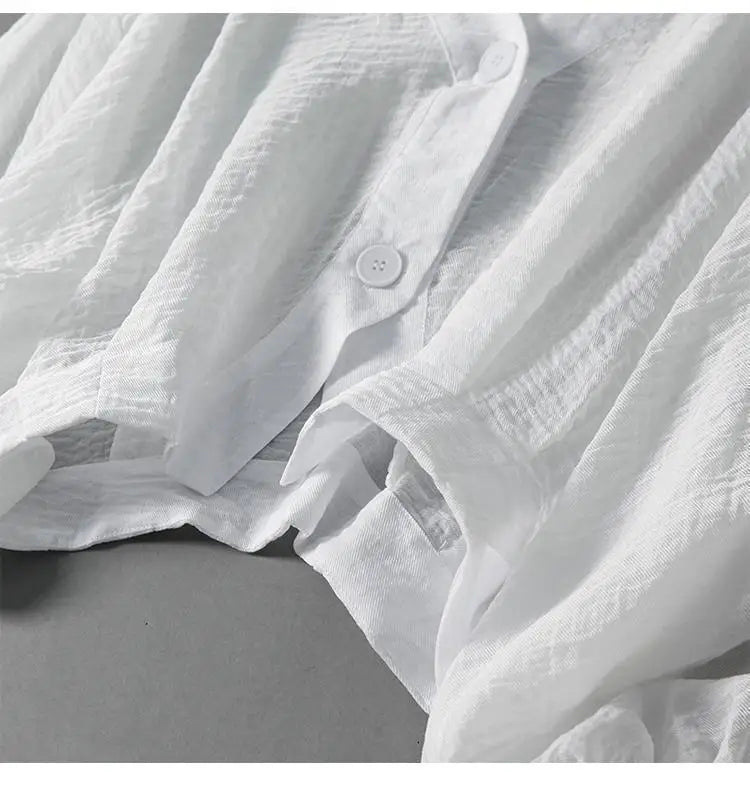 Emily - Casual Women's Linen Blouse with V-Neck and Lantern Sleeves
