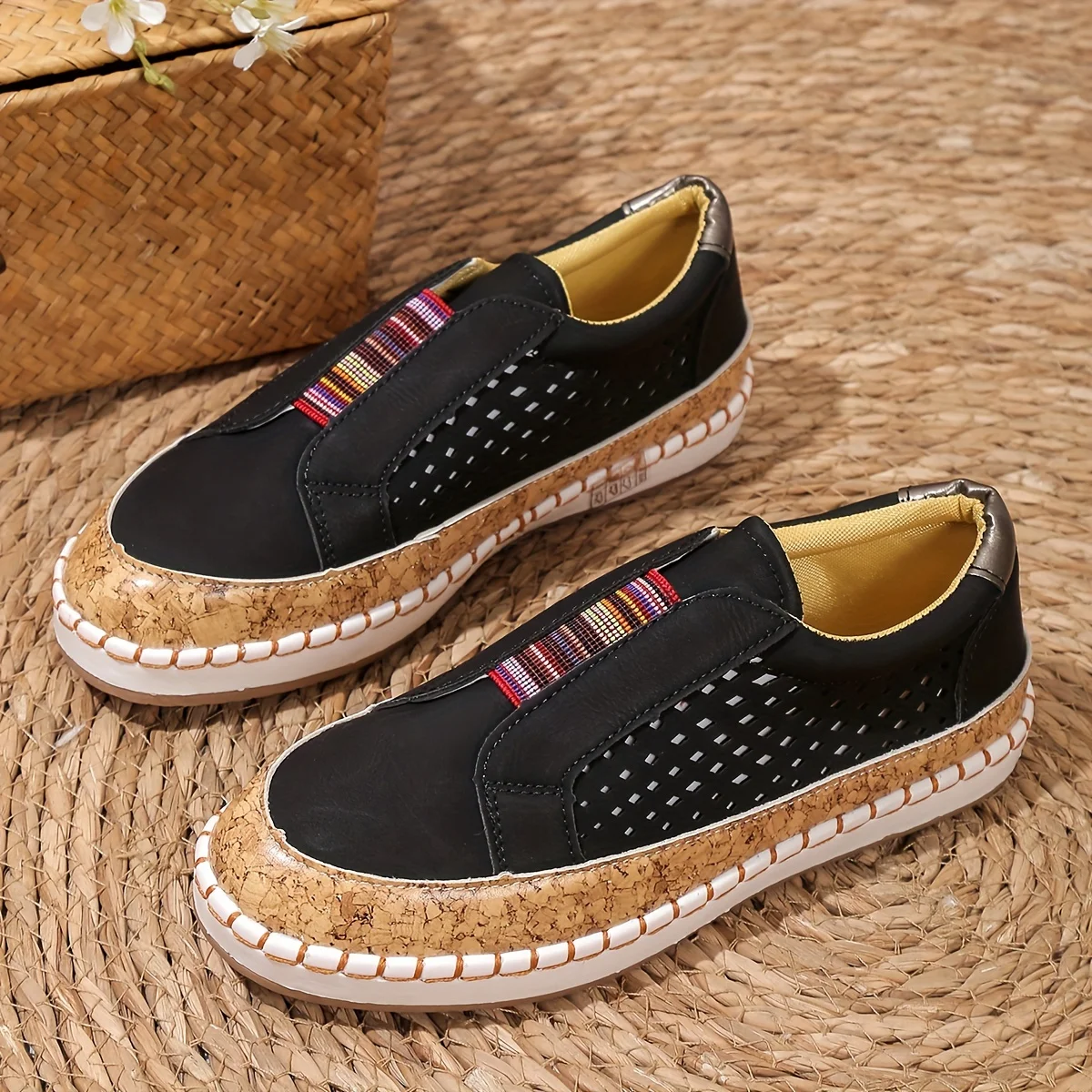 Emily - Casual Women's Orthopedic Slip On Shoes with Perforated Upper and Two-Tone Sole