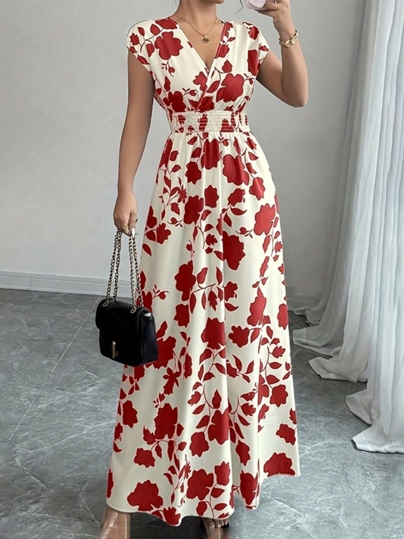 Emily - Elegant Women's Summer Maxi Dress with V-Neck and Floral Print