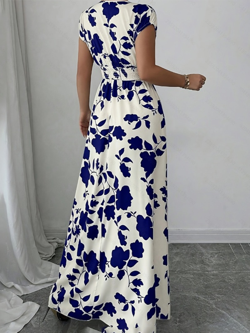 Emily - Elegant Women's Summer Maxi Dress with V-Neck and Floral Print