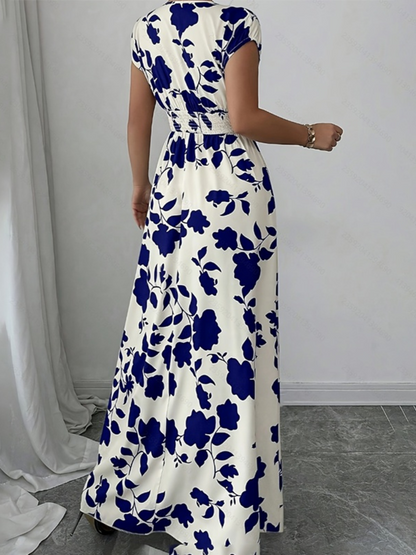 Emily - Elegant Women's Summer Maxi Dress with V-Neck and Floral Print