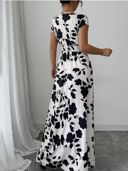 Emily - Elegant Women's Summer Maxi Dress with V-Neck and Floral Print