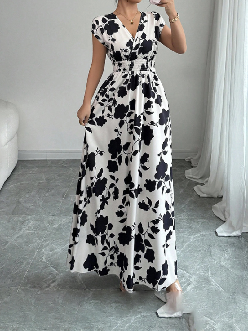 Emily - Elegant Women's Summer Maxi Dress with V-Neck and Floral Print
