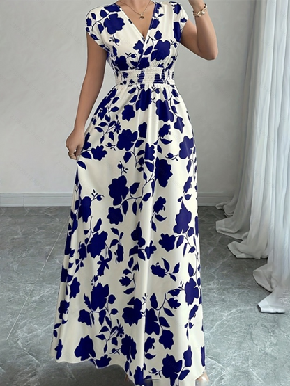 Emily - Elegant Women's Summer Maxi Dress with V-Neck and Floral Print