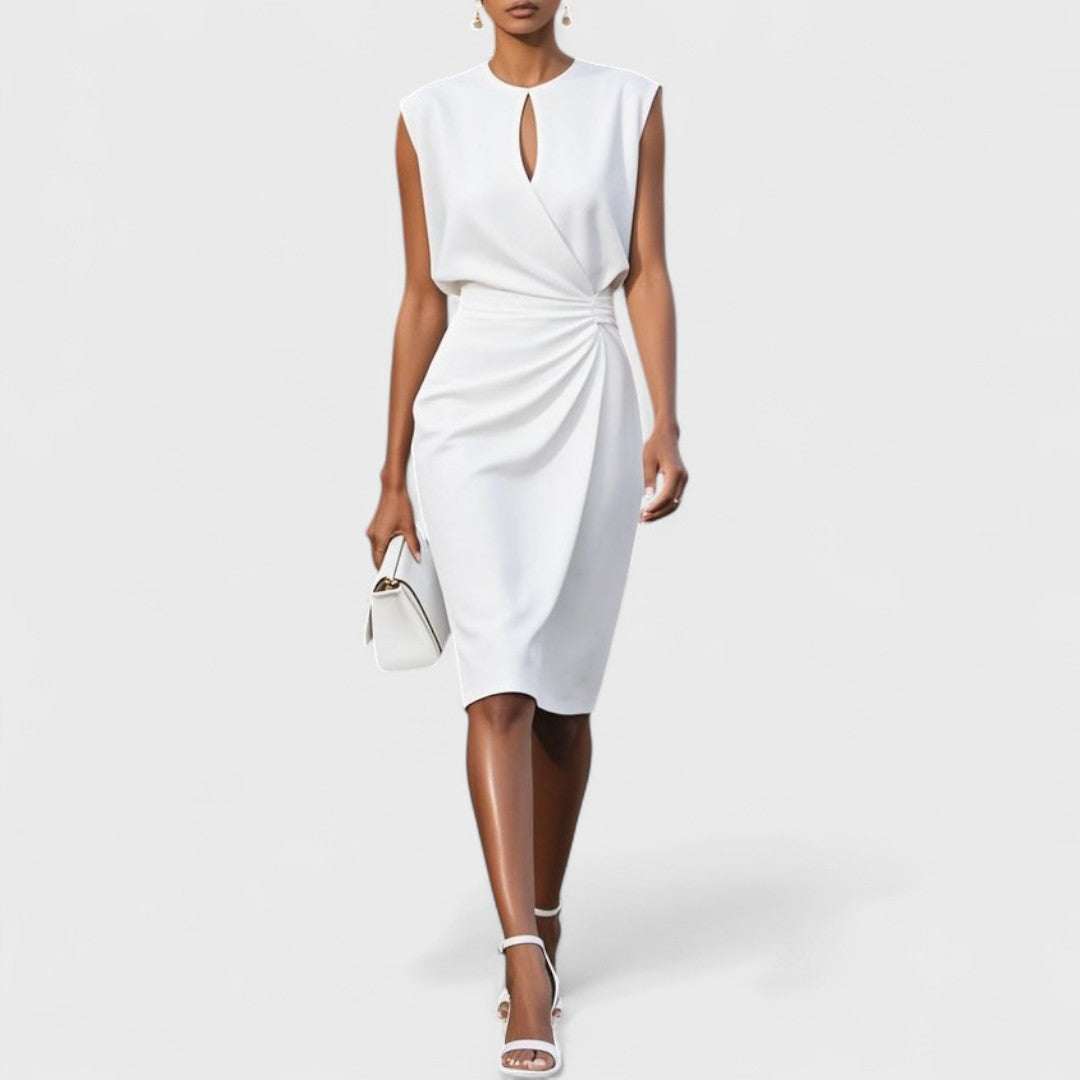 Emily - Elegant Women's Wedding Guest Dress with Keyhole Neckline and Ruched Waist