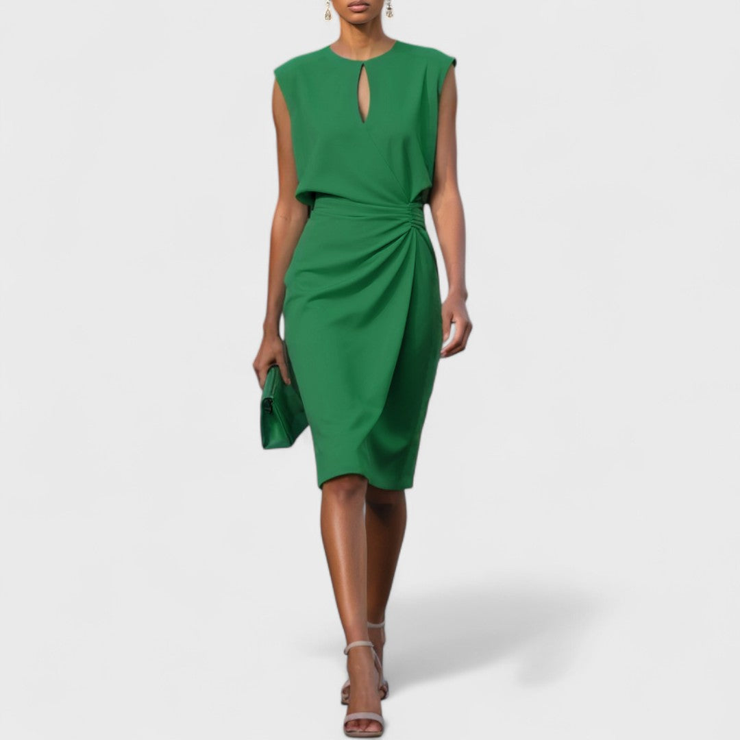 Emily - Elegant Women's Wedding Guest Dress with Keyhole Neckline and Ruched Waist
