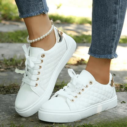 Evie - Casual Women's Trainers with Quilted Panel and Gold Eyelet Lace-Up