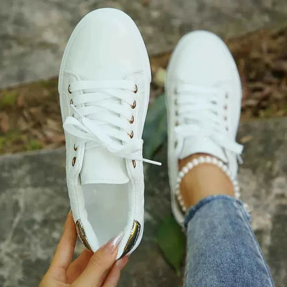 Evie - Casual Women's Trainers with Quilted Panel and Gold Eyelet Lace-Up