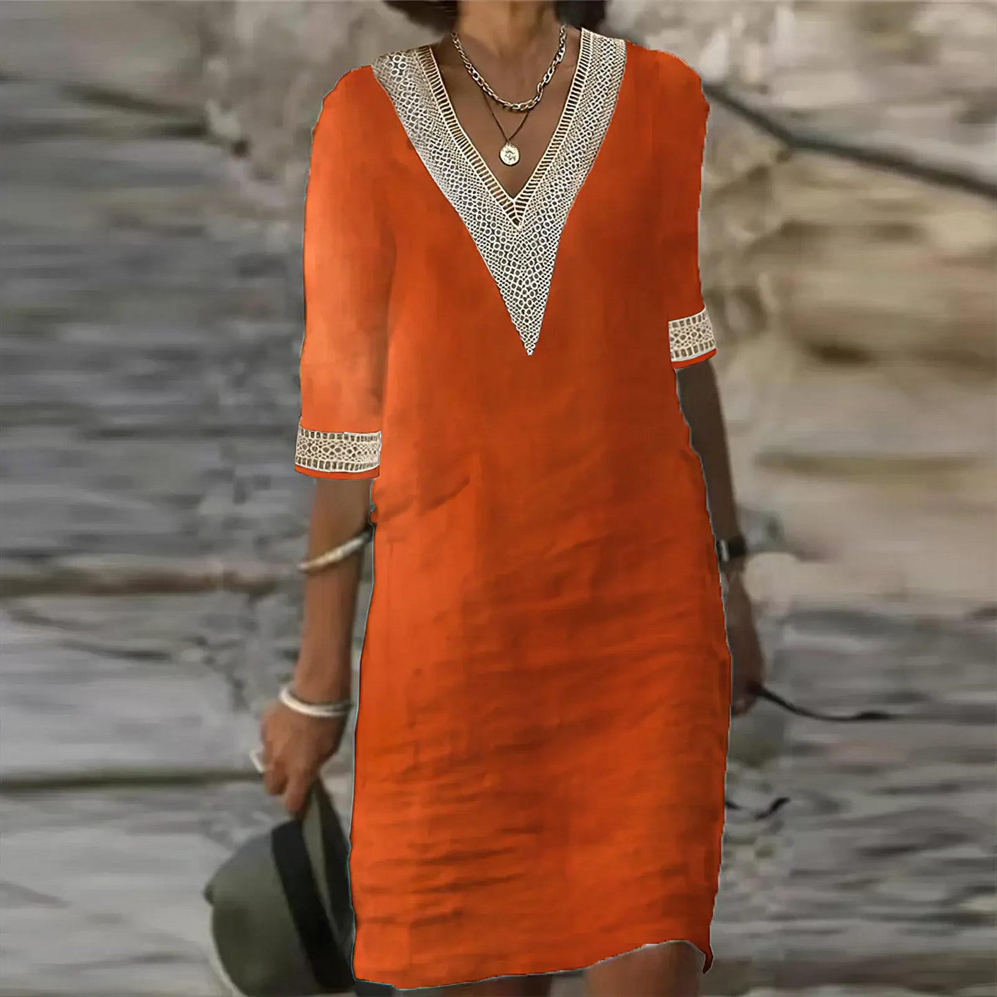 Evie - Boho Women's Summer Dress with V-Neck and Crochet Trim