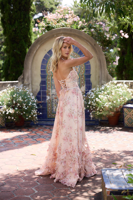 Evie - Flowy Women's Wedding Guest Maxi Dress with Halter Neck and Tiered Ruffle Hem