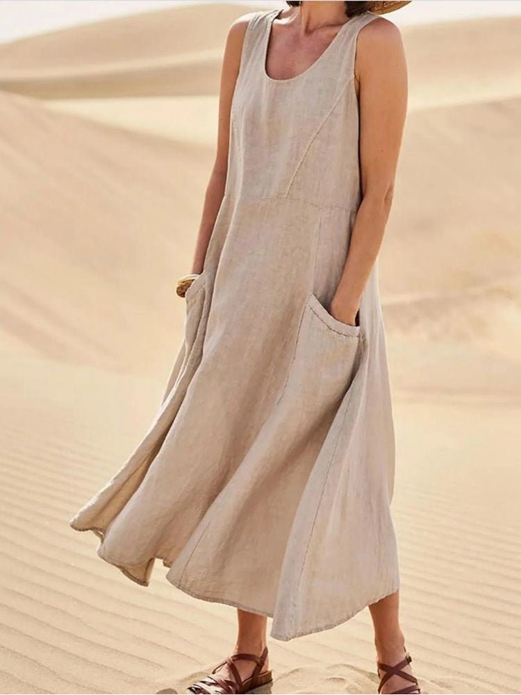 Evie - Relaxed Women's Maxi Summer Dress with Pockets and Sleeveless Design