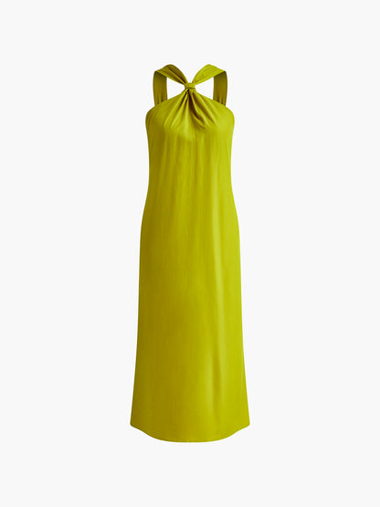 Fiona - Casual Women's Maxi Dress with Twist Halter Neck and Asymmetric Hem