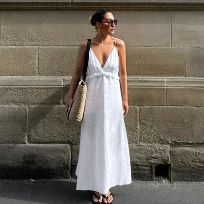 Florence - Boho Women's Summer Maxi Dress with V-Neck and Thin Straps
