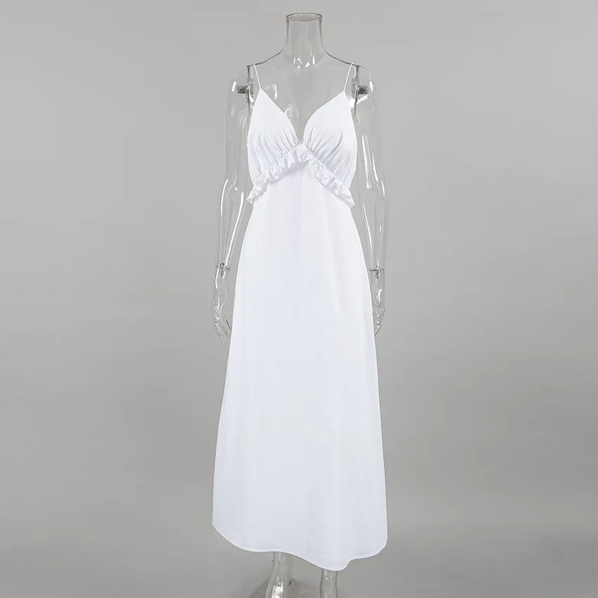 Florence - Boho Women's Summer Maxi Dress with V-Neck and Thin Straps