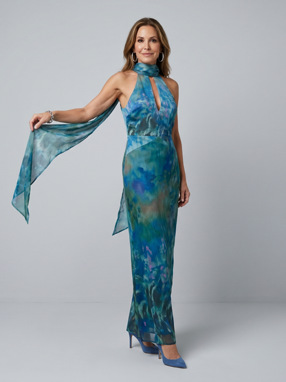 Florence - Elegant Women's Maxi Dress with Halter Neck and Keyhole Detail