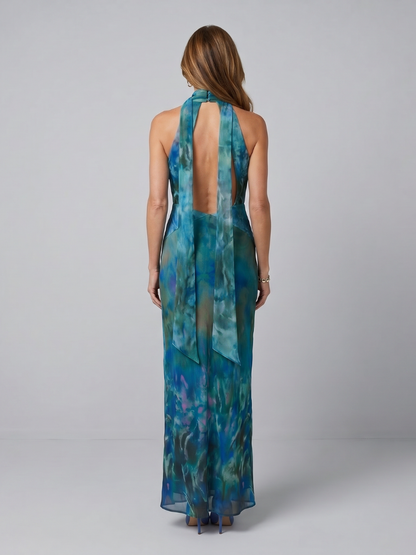 Florence - Elegant Women's Maxi Dress with Halter Neck and Keyhole Detail