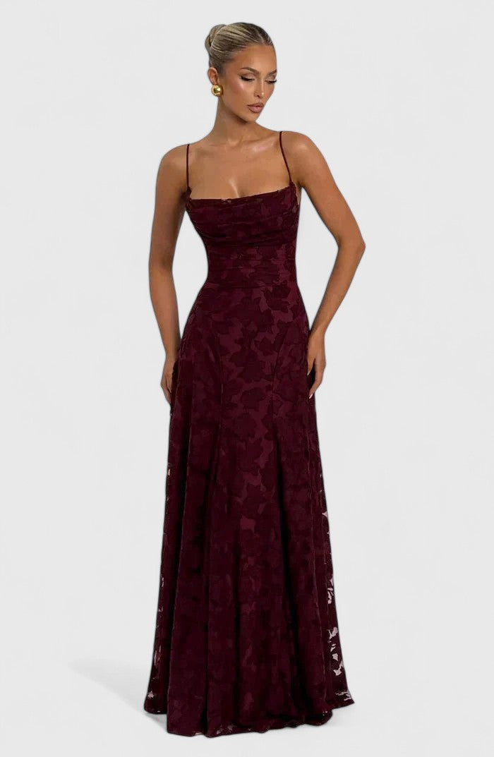 Florence - Elegant Women's Prom Maxi Dress with Square Neck and Lace Detail