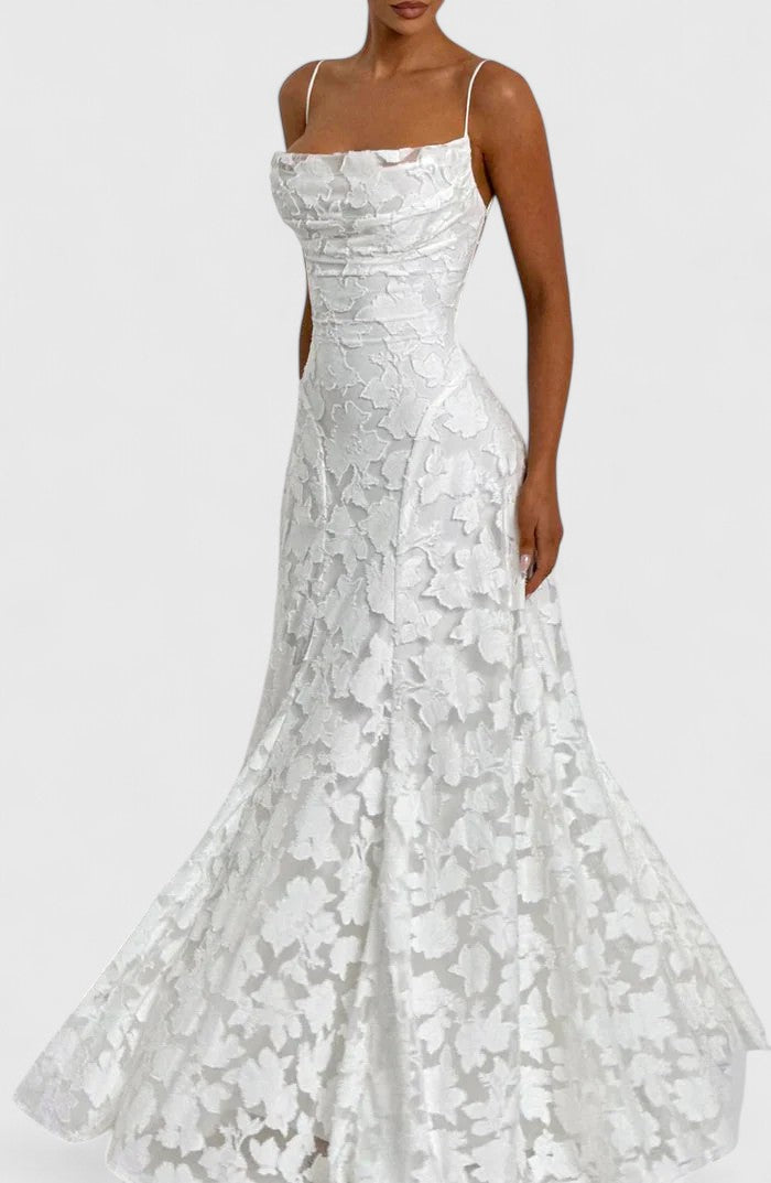 Florence - Elegant Women's Prom Maxi Dress with Square Neck and Lace Detail