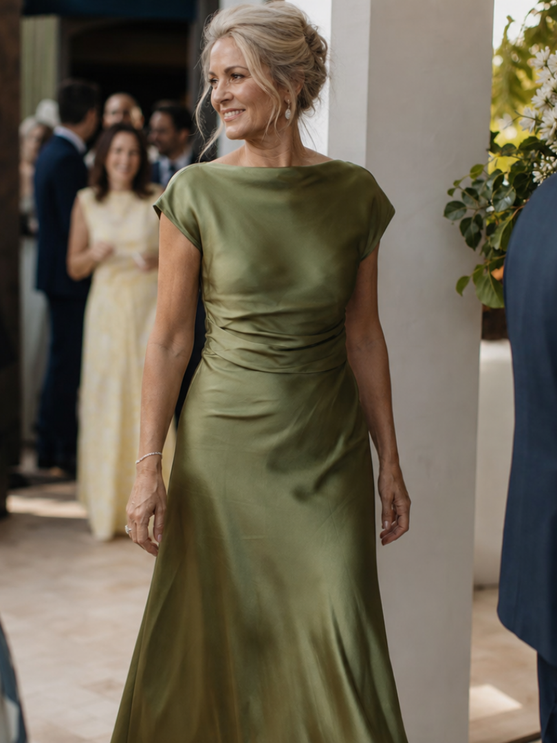 Florence - Formal Women's Wedding Guest Dress with Cap Sleeves and Ruched Waist