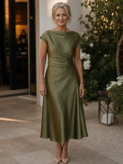 Florence - Formal Women's Wedding Guest Dress with Cap Sleeves and Ruched Waist