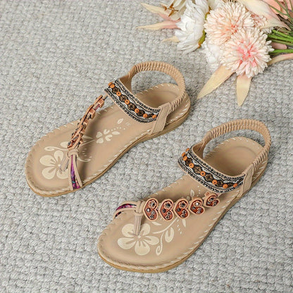 Freya - Boho Women's Orthopedic Sandals with Toe Ring and Beaded Strap