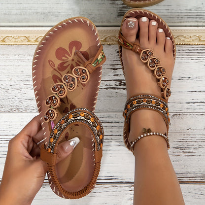 Freya - Boho Women's Orthopedic Sandals with Toe Ring and Beaded Strap