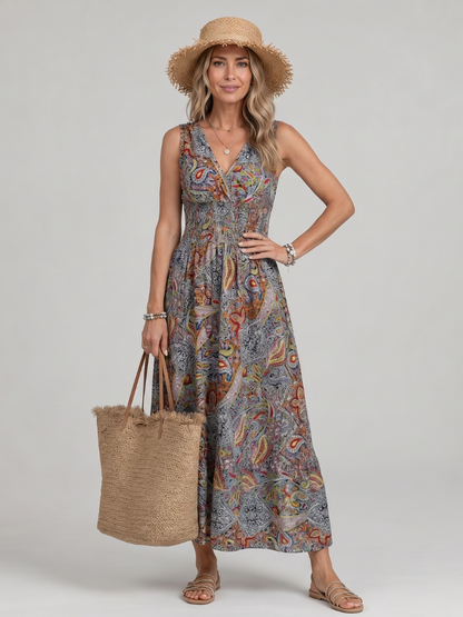Freya - Boho Women's Summer Maxi Dress with Spaghetti Straps and V-Neck