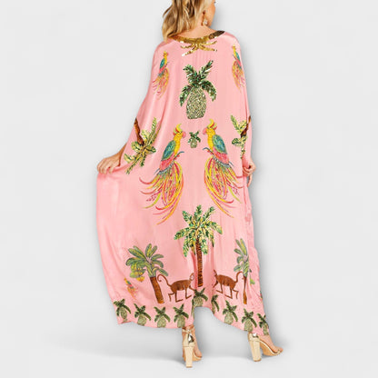 Freya - Casual Women's Maxi Dress with V-Neck and Flowy Kaftan Silhouette