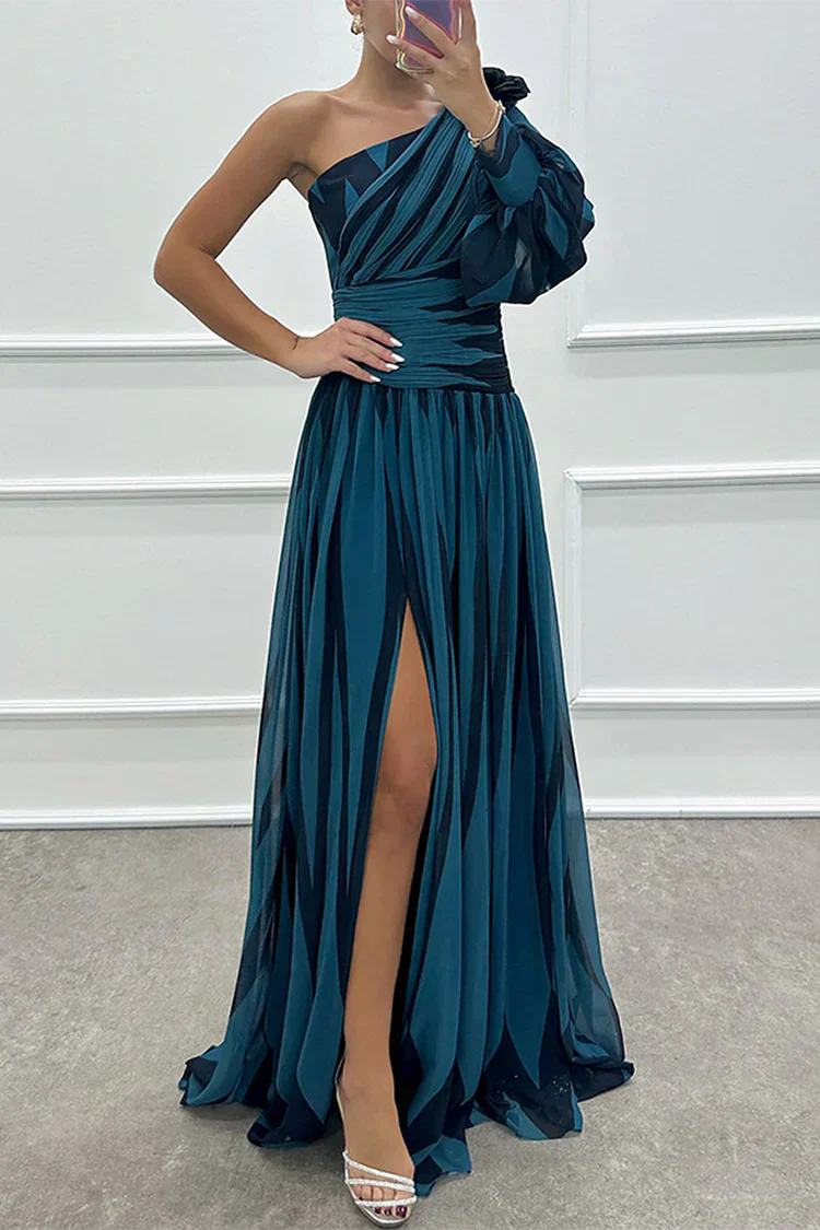 Freya - Chic Women's Wedding Guest Dress with One Shoulder Neckline and Leg Slit