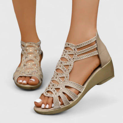 Freya - Elegant Women's Orthopedic Wedge Sandals with Embellished Cut-Out Design