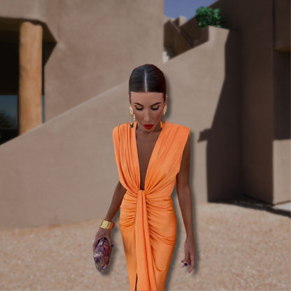 Freya - Elegant Women's Wedding Guest Maxi Dress with Deep V Neck and Ruched Front
