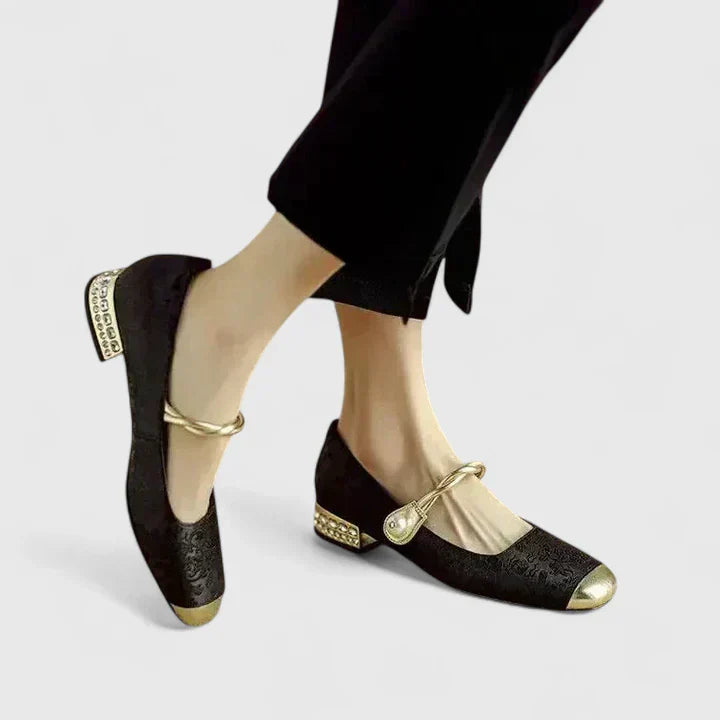 Genevieve - Vintage Women's Orthopedic Mary Janes with Square Toe and Pearl Ankle Tie