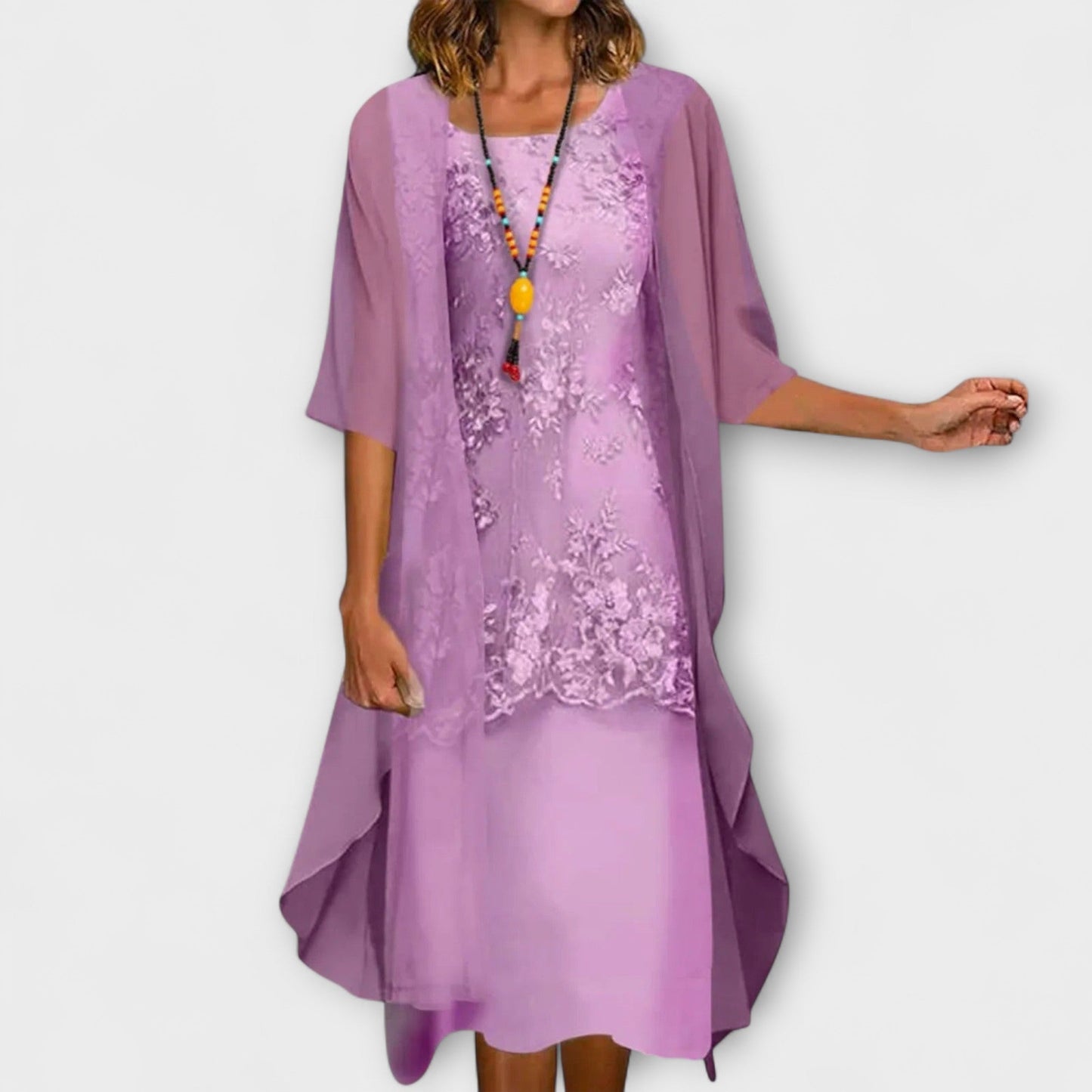 Georgia - Vintage Women's Maxi Dress with Layered Design and Three Quarter Sleeves