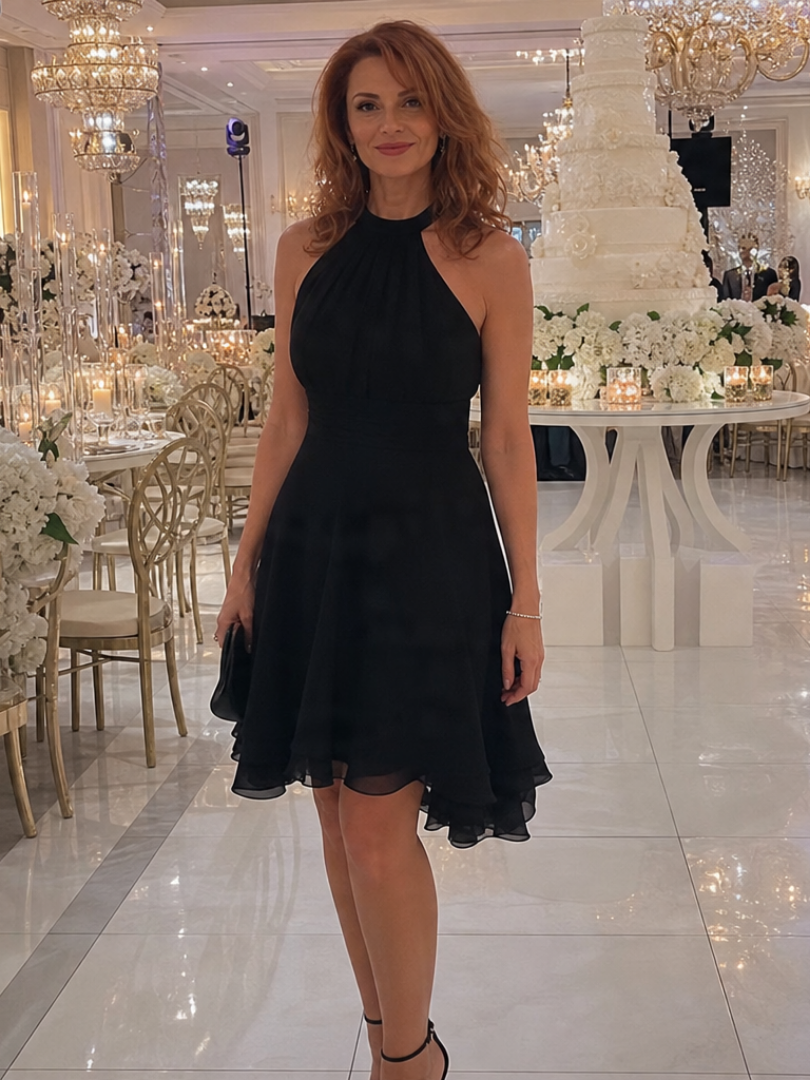 Grace - Boho Women's Wedding Guest Dress with Halter Neckline and Tiered Hem