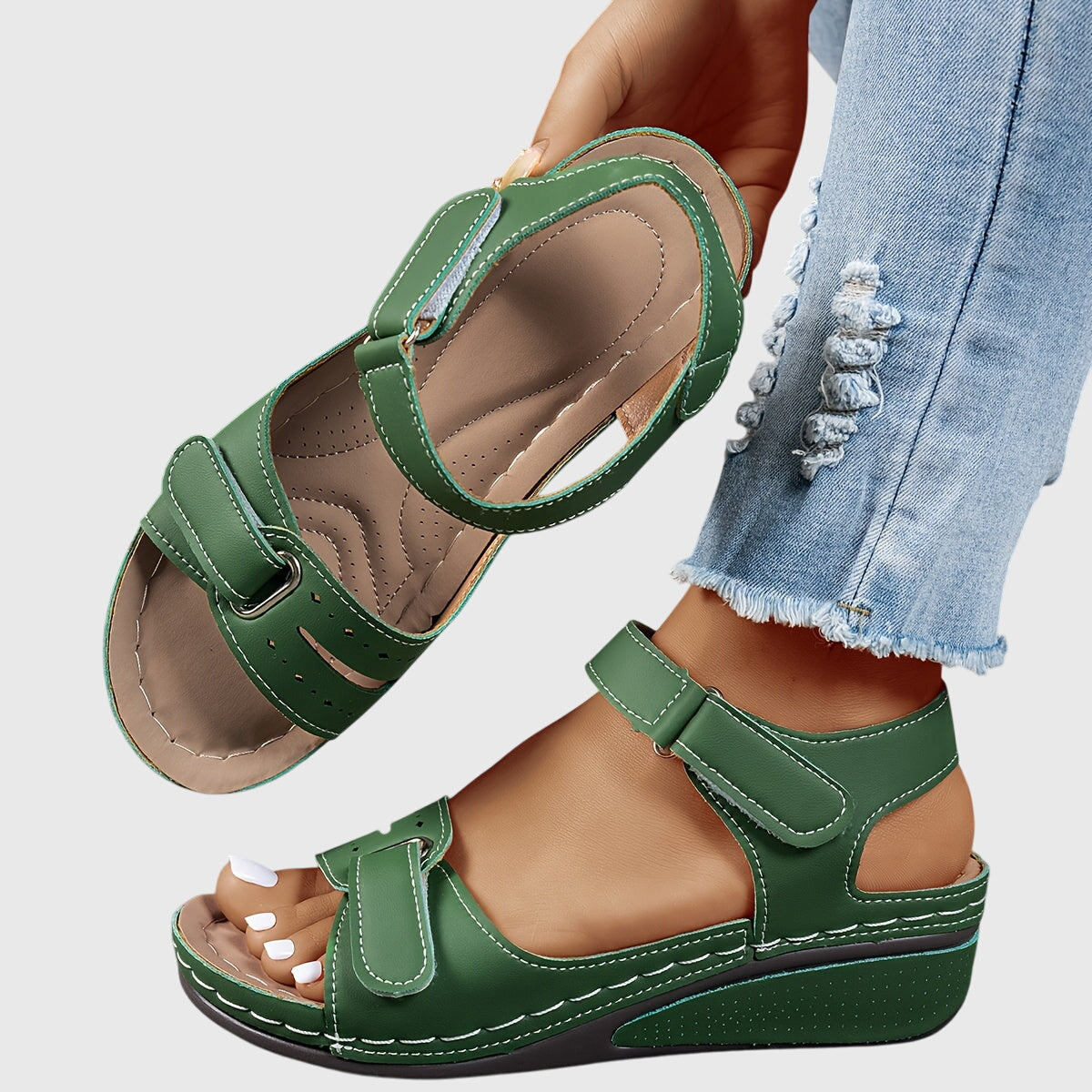 Grace - Casual Women's Orthopedic Wedge Sandals with Adjustable Hook and Loop Straps