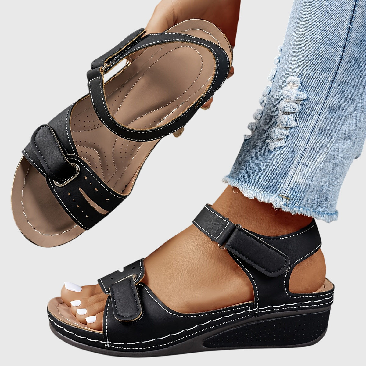 Grace - Casual Women's Orthopedic Wedge Sandals with Adjustable Hook and Loop Straps