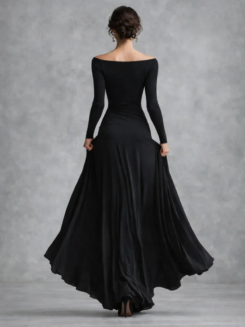 Grace - Elegant Women's Maxi Dress with Boat Neck and Long Sleeves