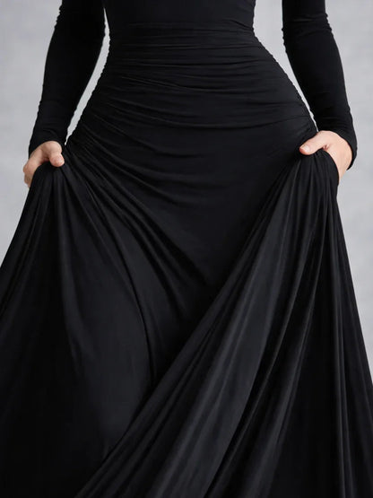 Grace - Elegant Women's Maxi Dress with Boat Neck and Long Sleeves
