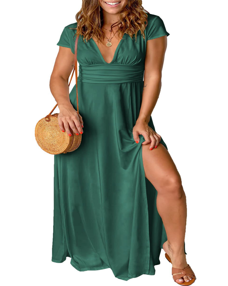 Grace - Elegant Women's Summer Maxi Dress with V-Neck and Front Slit