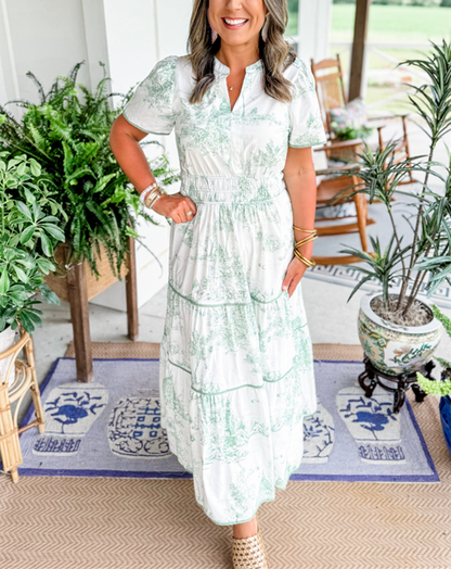 Grace - Elegant Women's Wedding Guest Maxi Dress with Smocked Waist and Tiered Skirt