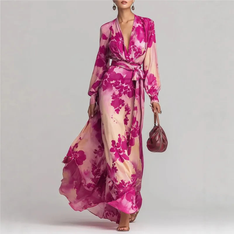 Grace - Elegant Women's Wedding Guest Maxi Dress with Wrap Front and Floral Print