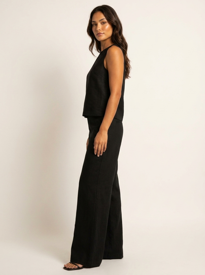 Grace - Smart Women's Linen Set with Cropped Top and Wide-Leg Trousers